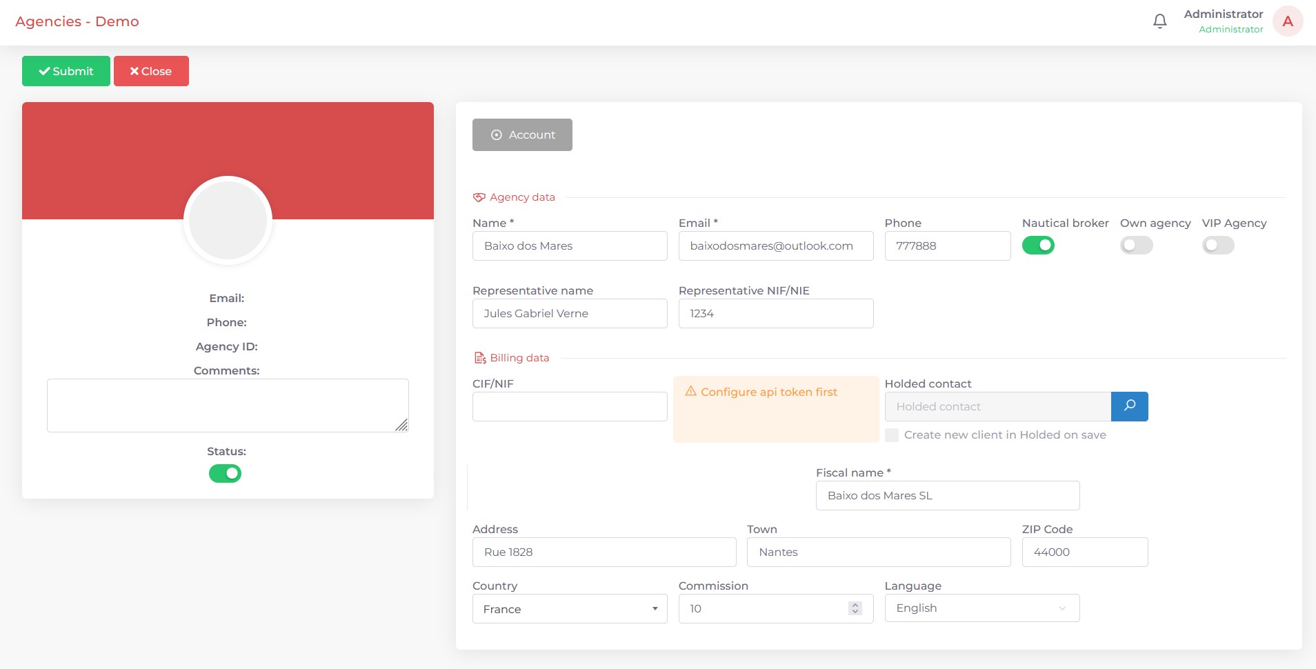 Screenshot of the creation of agencies page in Kpitanea