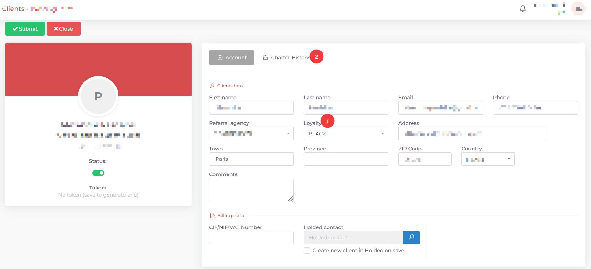 Screenshot of the client creation screen in Kpitanea