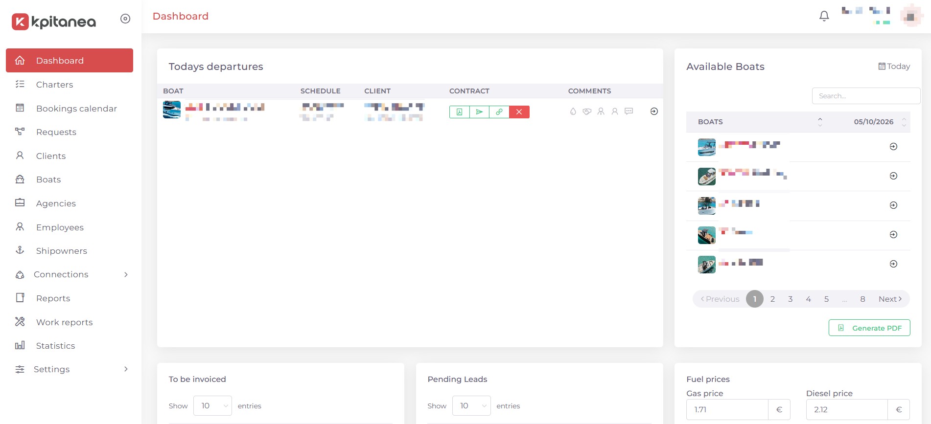 The Dashboard page