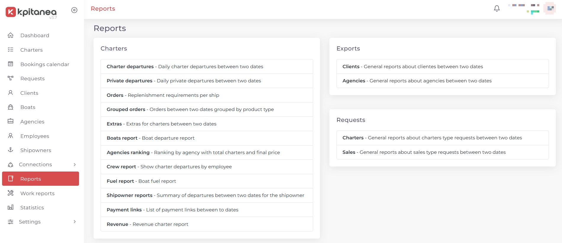 The Kpitanea reports page