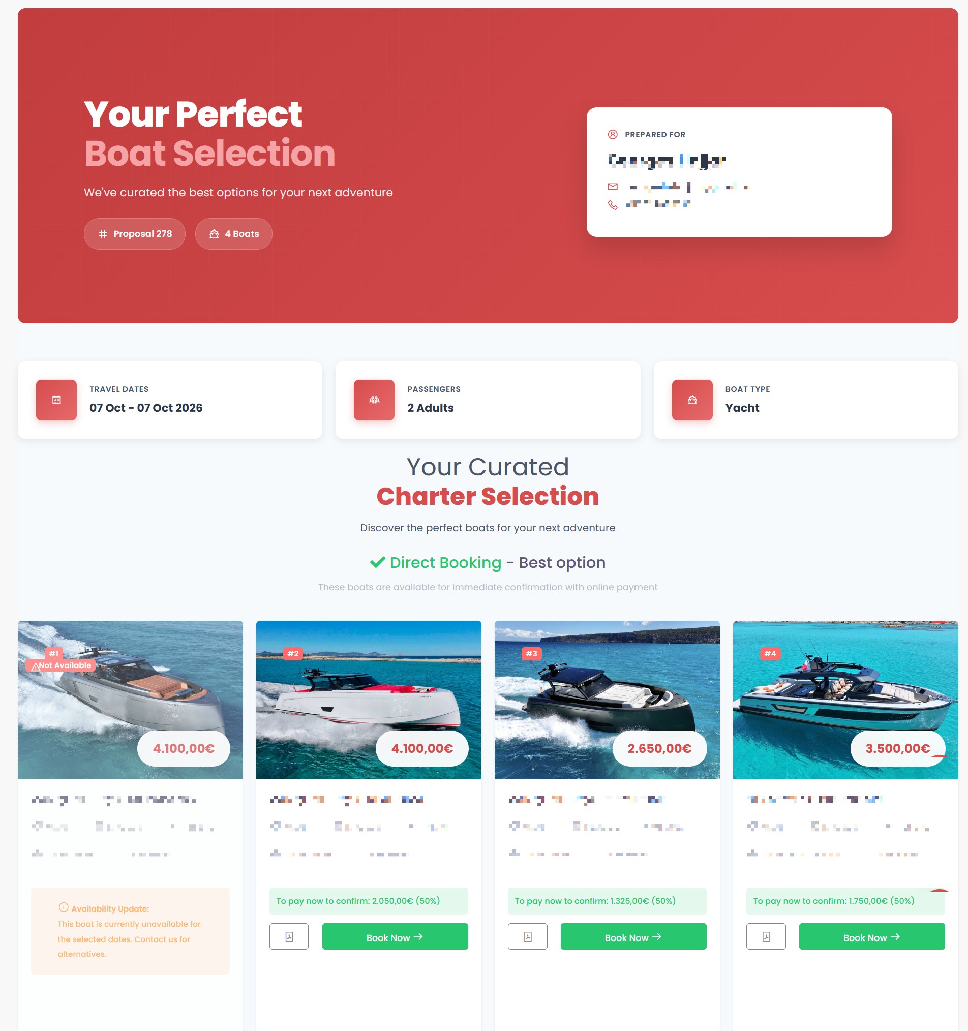 Screenshot of a custom boat proposal in Kpitanea