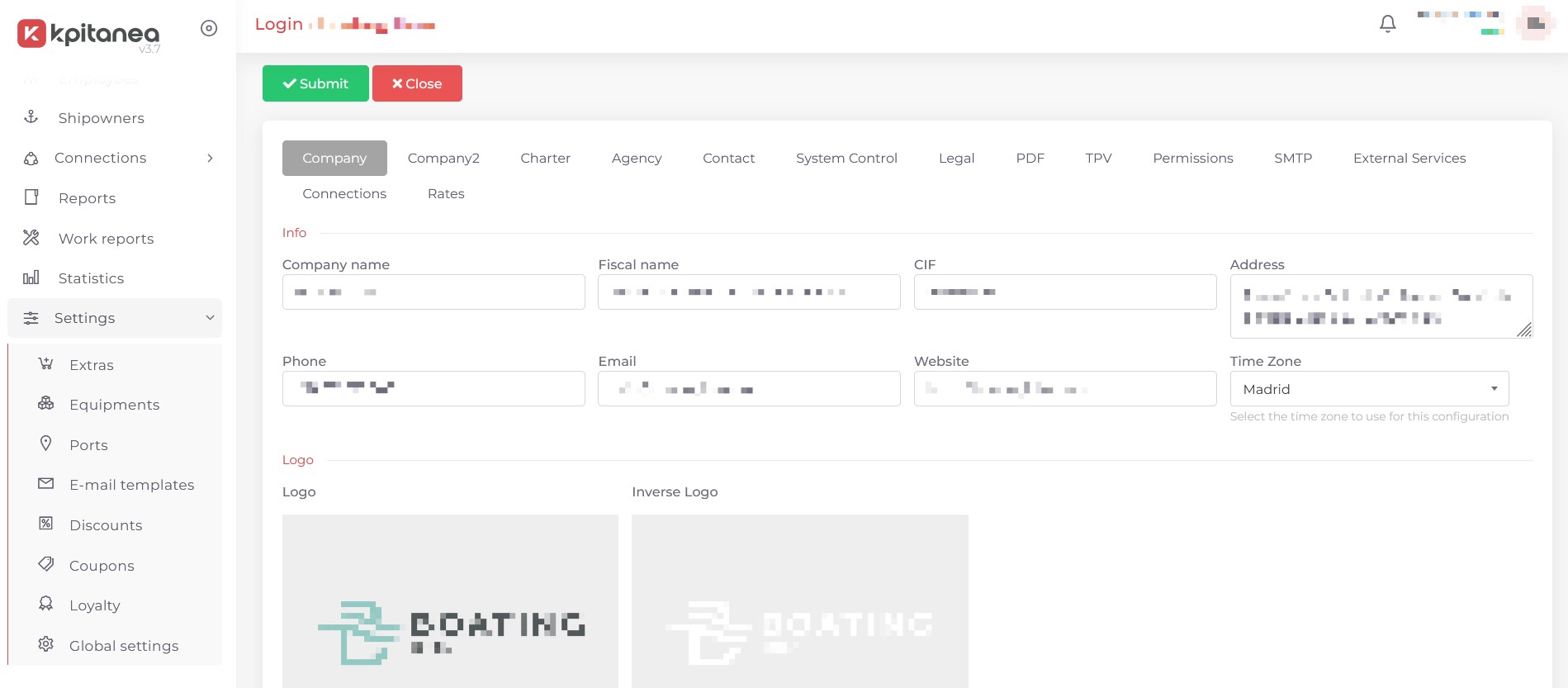 The Kpitanea settings page